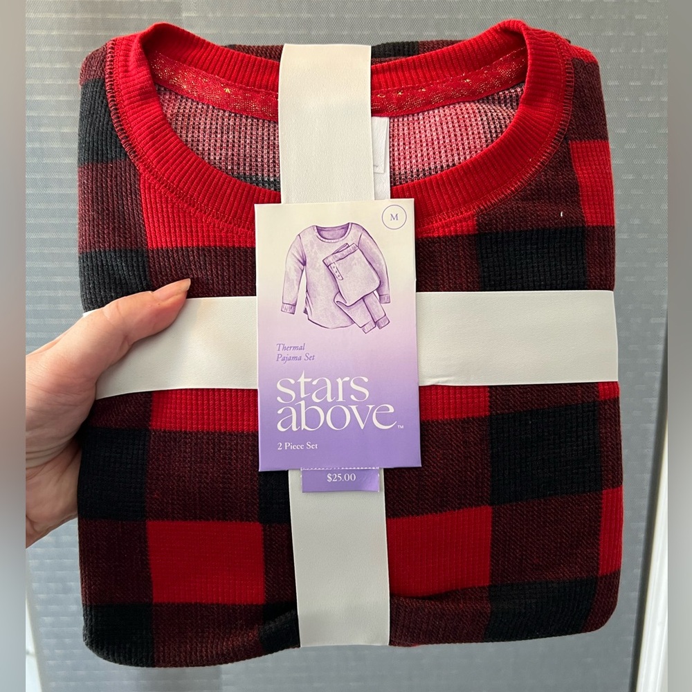 Stars Above Red Plaid Thermal Pajama Set - Picture 3 of 7